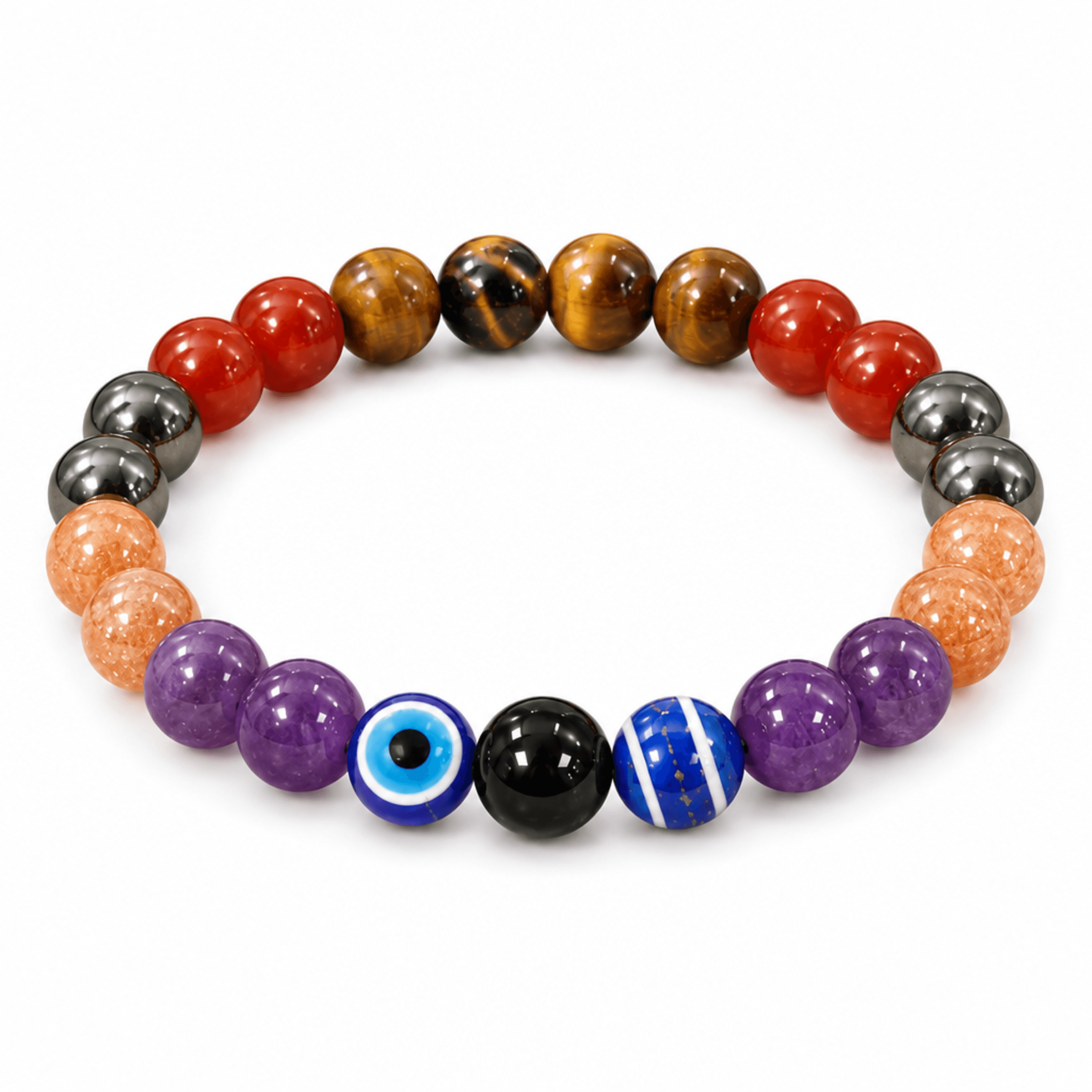 Simha (Leo) Rashi Natural Crystal Healing Bracelet with Evil Eye Protection (8mm Beads) - view 1