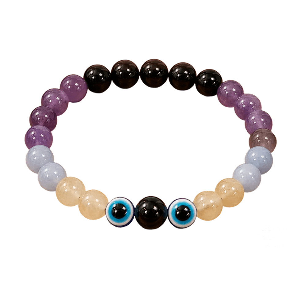 Natural Pisces (Meen Rashi) Zodiac Crystal Bracelet with Evil Eye Protection - view 1